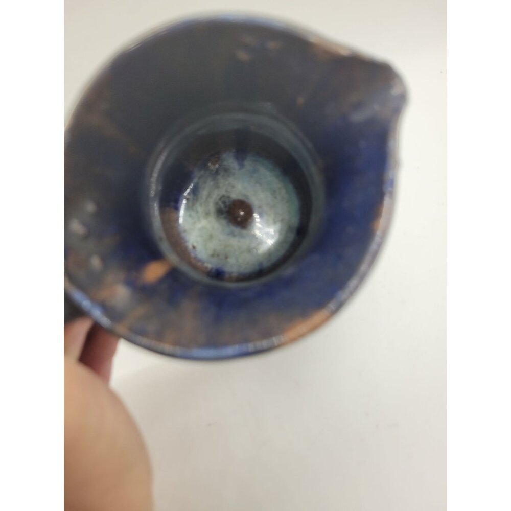 VTG Handcrafted Ceramic Pottery Pitcher Signed J Foltz Blue Black Glaze 5.5" - Picture 6 of 6